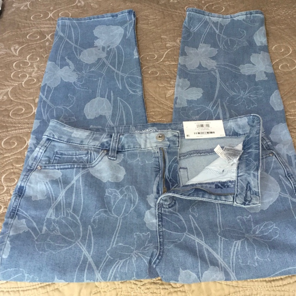 Style & Co Blue Straight Leg Jeans with Floral Print